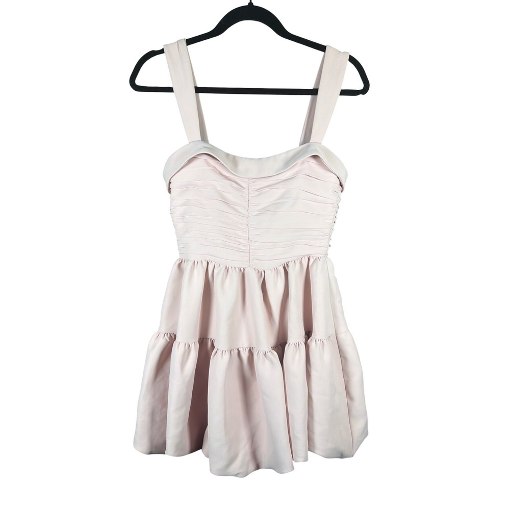 Zara Women Ruched Tiered Mini Dress Light Pink Sweetheart Sz S‎ NWT 3435/324/942
